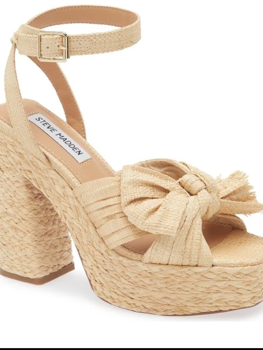 Steve Madden Women’s ROMEY Natural Raffia Bow Platform Sandals Sz 9.5 NWOB